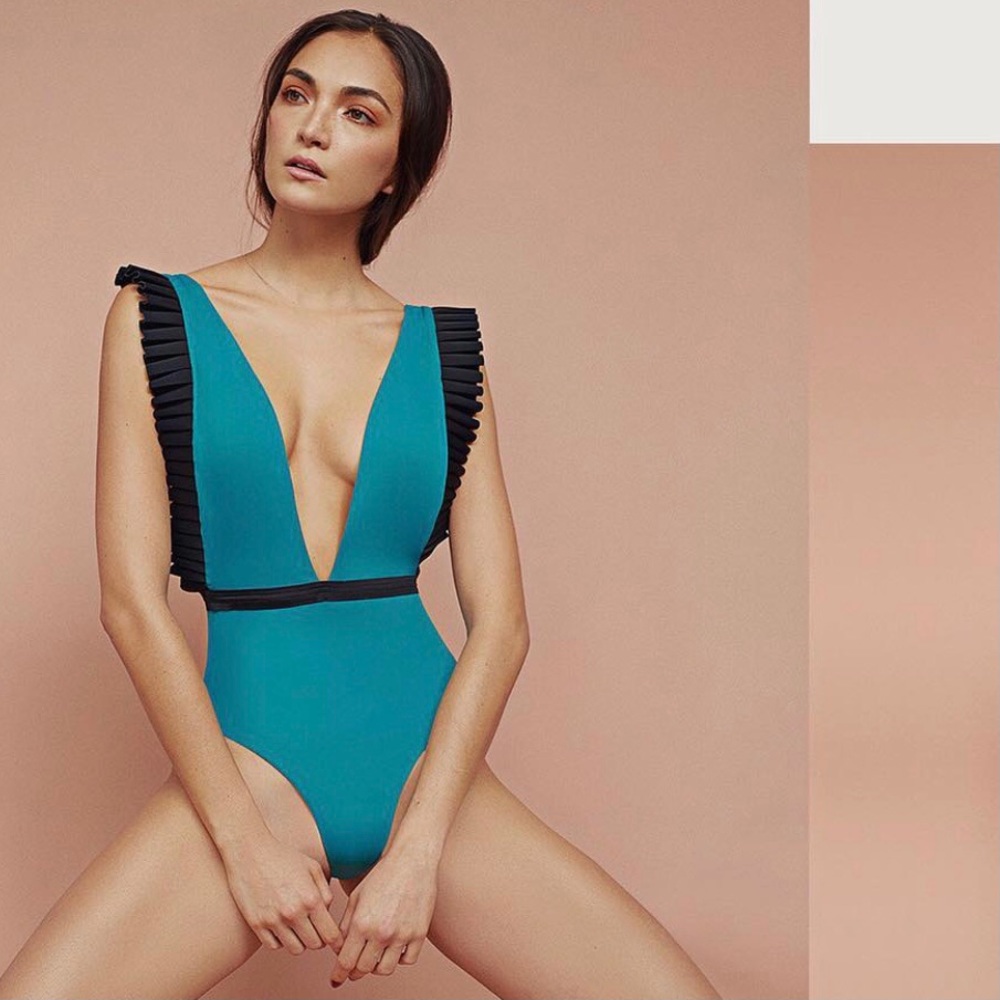 NEW Puntamar Toria Peacock Teal Green One Piece Luxury Swimsuit Colombia Unique - Picture 2 of 5